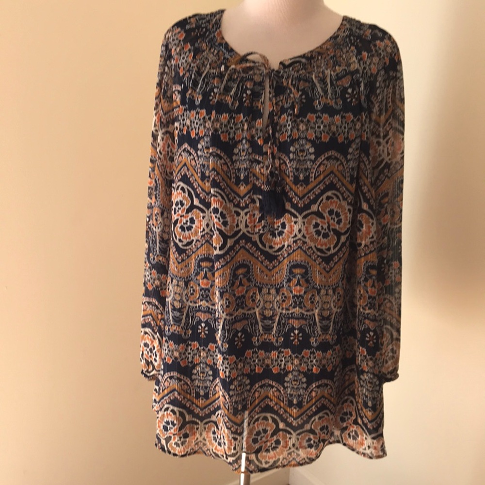 Daniel Rainn 2X navy printed long sleeve top.